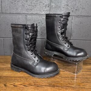 Men’s Black Leather Lined Lace Up Combat Work Boots 9.5 Wide Vibram Sole
